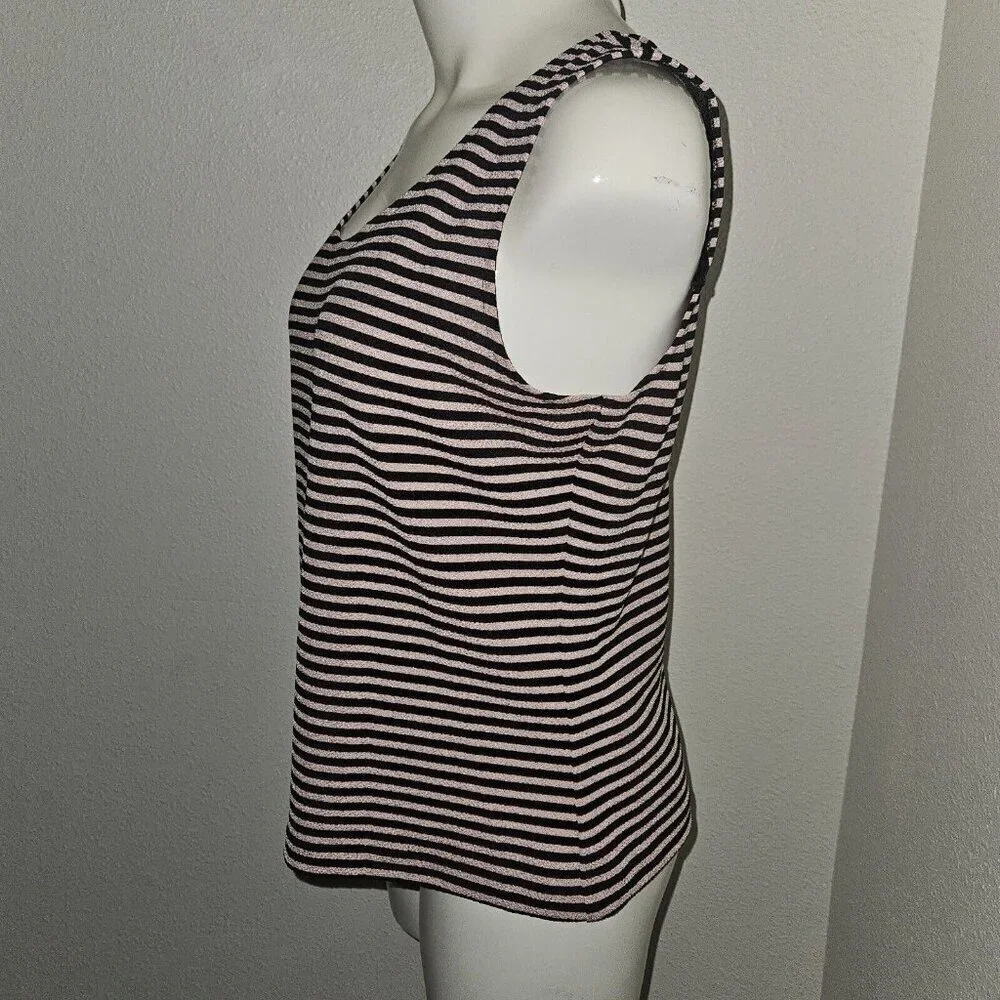 Dressbarn Pink Black Blazer Jacket Striped Tank Top Matching Set Size 10